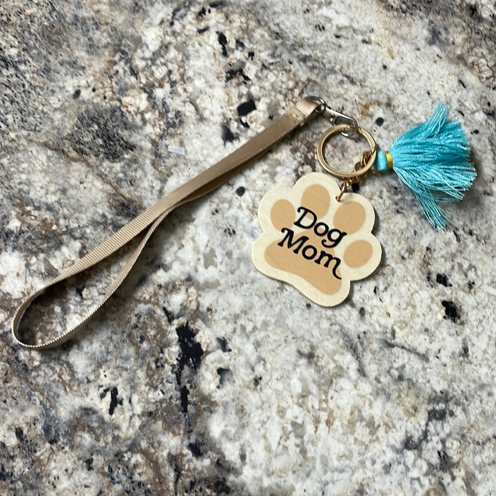 Dog mom key chain with wristlet attachment
